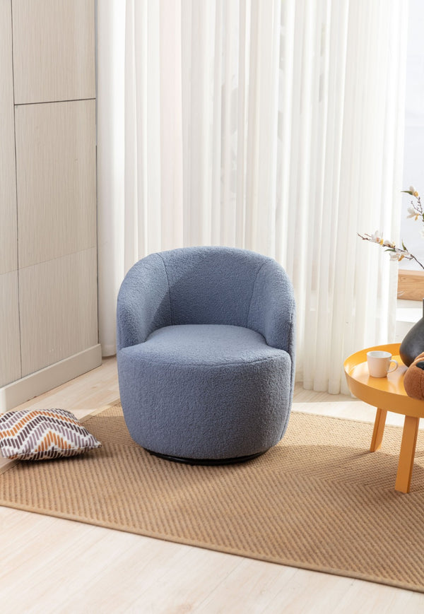 English Elm Teddy Sherpa Swivel Barrel Accent Chair with Metal Ring Base for Living Room Light Blue W52763471