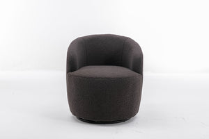 English Elm Teddy Sherpa Swivel Barrel Accent Chair with Metal Ring Base for Living Room Dark Gray W52763473