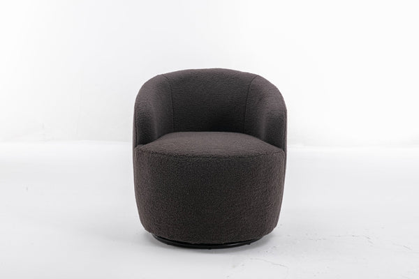 English Elm Teddy Sherpa Swivel Barrel Accent Chair with Metal Ring Base for Living Room Dark Gray W52763473