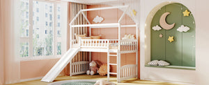 English Elm Twin Playhouse Loft Bed with Built-in Slide Solid Pine Frame Kids Bedroom LT001212AAK