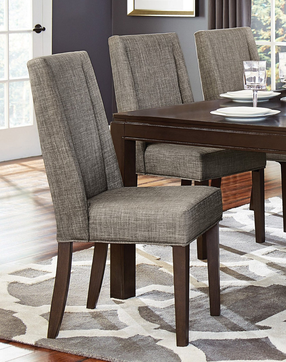 English Elm Contemporary White Oak Veneer Extendable Dining Table Set with Gray Upholstered Chairs B011S00328