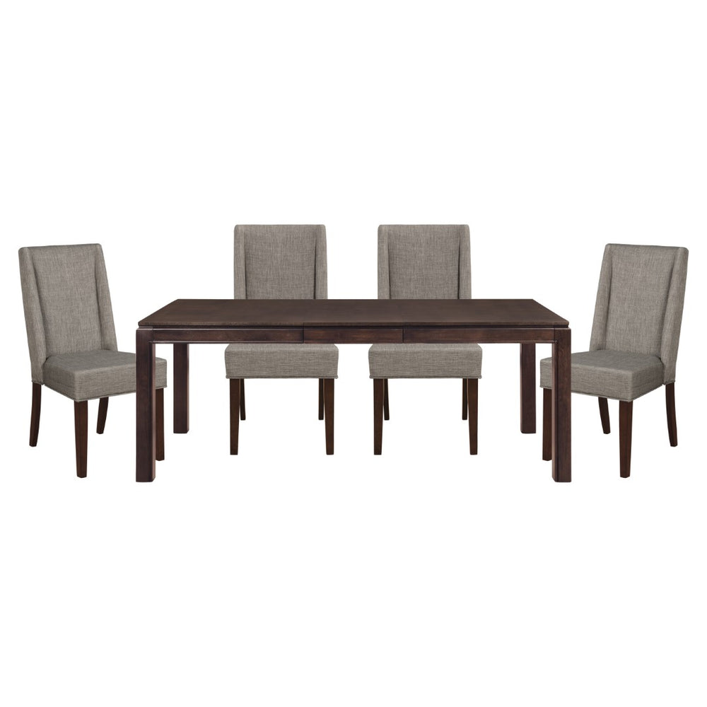 English Elm Contemporary White Oak Veneer Extendable Dining Table Set with Gray Upholstered Chairs B011S00328