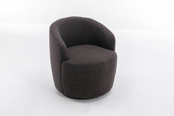 English Elm Teddy Sherpa Swivel Barrel Accent Chair with Metal Ring Base for Living Room Dark Gray W52763473