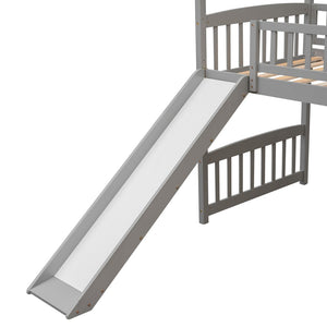 English Elm Twin Playhouse Loft Bed with Built-in Slide Solid Pine Frame Kids Bedroom LT001212AAE