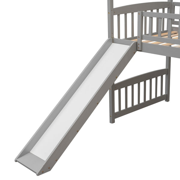English Elm Twin Playhouse Loft Bed with Built-in Slide Solid Pine Frame Kids Bedroom LT001212AAE