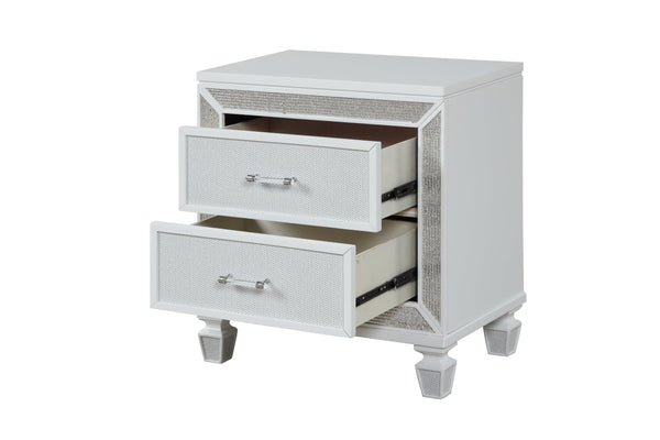English Elm Crystal Modern 2-Drawer Nightstand White Finish — Felt-Lined Top Drawers, Smooth Ball-Bearing Glides, Durable Wood Design B00970957