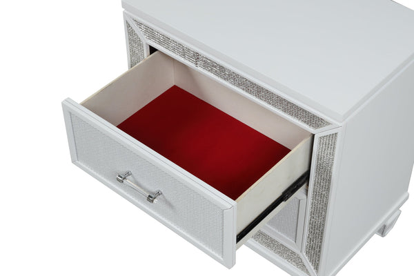 English Elm Crystal Modern 2-Drawer Nightstand White Finish — Felt-Lined Top Drawers, Smooth Ball-Bearing Glides, Durable Wood Design B00970957