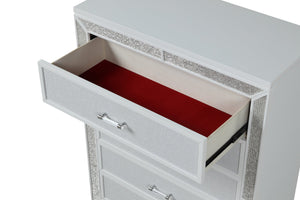 English Elm Crystal 5-Drawer Chest with Mirror & Crystal Accents, White Wood, Felt-Lined Drawers, Smooth Glide (96) B00970956