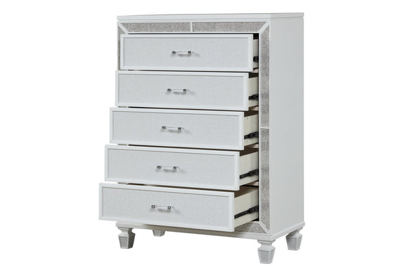 English Elm Crystal 5-Drawer Chest with Mirror & Crystal Accents, White Wood, Felt-Lined Drawers, Smooth Glide (96) B00970956