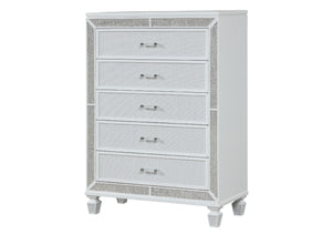 English Elm Crystal 5-Drawer Chest with Mirror & Crystal Accents, White Wood, Felt-Lined Drawers, Smooth Glide (96) B00970956