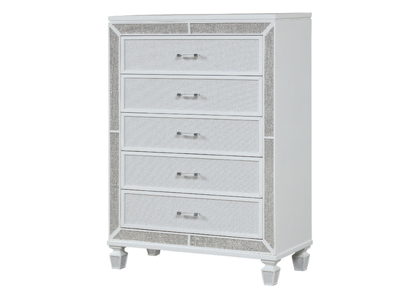 English Elm Crystal 5-Drawer Chest with Mirror & Crystal Accents, White Wood, Felt-Lined Drawers, Smooth Glide (96) B00970956