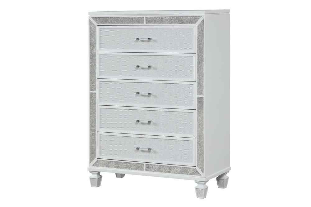 English Elm Crystal 5-Drawer Chest with Mirror & Crystal Accents, White Wood, Felt-Lined Drawers, Smooth Glide (96) B00970956