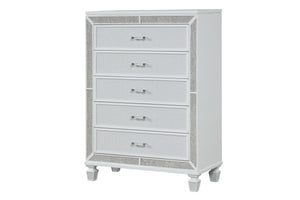 English Elm Crystal 5-Drawer Chest with Mirror & Crystal Accents, White Wood, Felt-Lined Drawers, Smooth Glide (96) B00970956