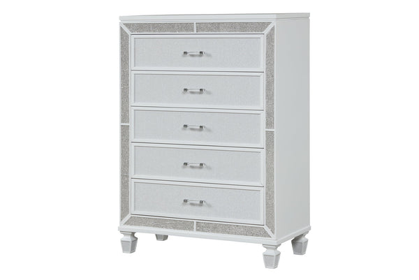 English Elm Crystal 5-Drawer Chest with Mirror & Crystal Accents, White Wood, Felt-Lined Drawers, Smooth Glide (96) B00970956