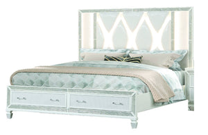 English Elm Crystal Queen LED Storage Bed White Upholstered Headboard with Crystal Accents — Glamorous, Durable centerpiece for Luxe Bedrooms B009S00974