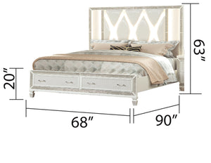 English Elm Crystal Queen LED Storage Bed White Upholstered Headboard with Crystal Accents — Glamorous, Durable centerpiece for Luxe Bedrooms B009S00974