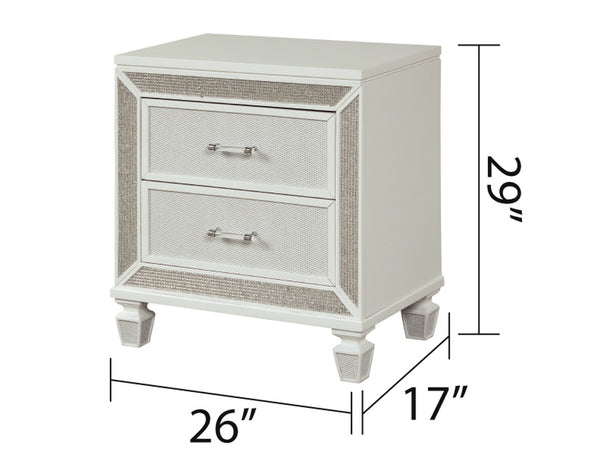 English Elm Crystal Modern 2-Drawer Nightstand White Finish — Felt-Lined Top Drawers, Smooth Ball-Bearing Glides, Durable Wood Design B00970957