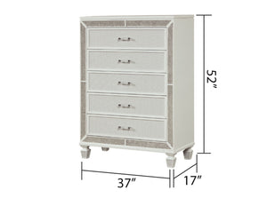 English Elm Crystal 5-Drawer Chest with Mirror & Crystal Accents, White Wood, Felt-Lined Drawers, Smooth Glide (96) B00970956