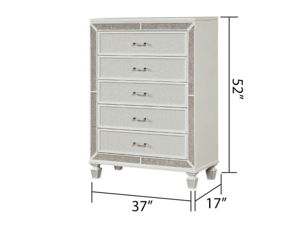 English Elm Crystal 5-Drawer Chest with Mirror & Crystal Accents, White Wood, Felt-Lined Drawers, Smooth Glide (96) B00970956