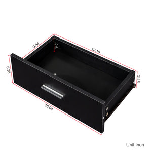English Elm Black modern vanity desk with multi-layer storage, 2 drawers, cabinet & hairdryer slots for salon-organized spaces W33163005