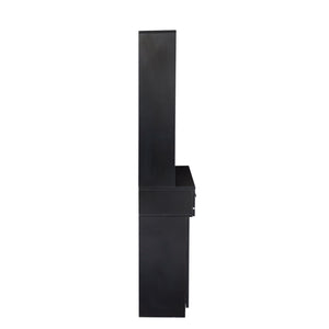 English Elm Black modern vanity desk with multi-layer storage, 2 drawers, cabinet & hairdryer slots for salon-organized spaces W33163005