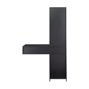 English Elm Black modern vanity desk with multi-layer storage, 2 drawers, cabinet & hairdryer slots for salon-organized spaces W33163005