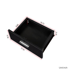 English Elm Black modern vanity desk with multi-layer storage, 2 drawers, cabinet & hairdryer slots for salon-organized spaces W33163005