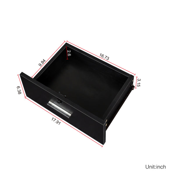 English Elm Black modern vanity desk with multi-layer storage, 2 drawers, cabinet & hairdryer slots for salon-organized spaces W33163005