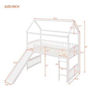 English Elm Twin Playhouse Loft Bed with Built-in Slide Solid Pine Frame Kids Bedroom LT001212AAK