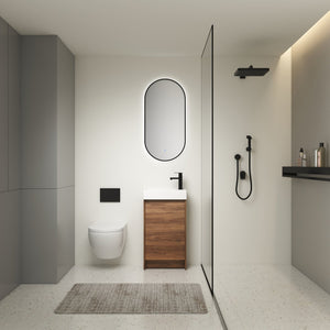 English Elm 18 Inch Freestanding Bathroom Vanity with Ceramic Basin, Adjustable Shelves, Soft-Close Doors, Water-Resistant Finish W99966401