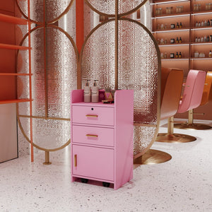 English Elm Locking Salon Beauty Cabinet with 2 Drawers & 1 Lockable Cupboard, Hair Dryer Holes, Durable Finish W33163017