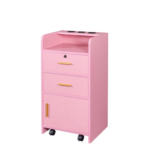 English Elm Locking Salon Beauty Cabinet with 2 Drawers & 1 Lockable Cupboard, Hair Dryer Holes, Durable Finish W33163017