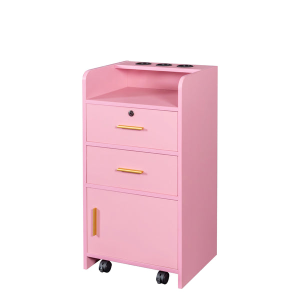 English Elm Locking Salon Beauty Cabinet with 2 Drawers & 1 Lockable Cupboard, Hair Dryer Holes, Durable Finish W33163017