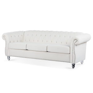 English Elm 84.65" Tufted Chesterfield Velvet Sofa with Acrylic Legs for Modern Living Rooms W68058494