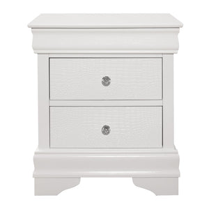 English Elm Traditional Design Bedroom Furniture 1 Piece Nightstand Of 3X Drawers Faux Alligator Embossed Fronts White Finish Wooden Furniture