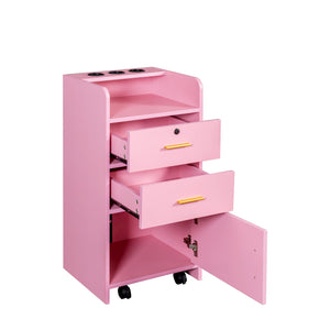 English Elm Locking Salon Beauty Cabinet with 2 Drawers & 1 Lockable Cupboard, Hair Dryer Holes, Durable Finish W33163017