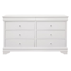 English Elm Traditional White Lacquer Dresser with Faux Alligator Fronts and Crystal Knob Hardware B01171517