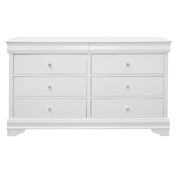 English Elm Traditional White Lacquer Dresser with Faux Alligator Fronts and Crystal Knob Hardware B01171517