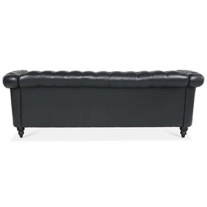 English Elm 84.65" Chesterfield Three Seater Sofa Pu Leather Tufted Rolled Arm Living Room Black W68035340