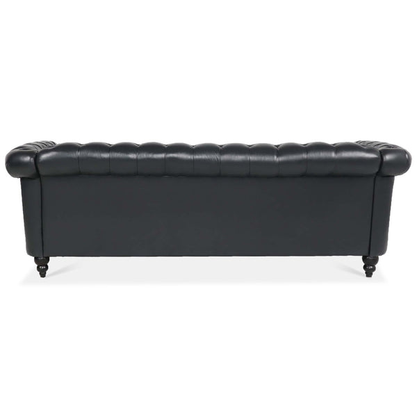 English Elm 84.65" Chesterfield Three Seater Sofa Pu Leather Tufted Rolled Arm Living Room Black W68035340