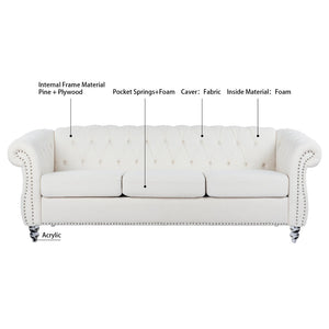 English Elm 84.65" Tufted Chesterfield Velvet Sofa with Acrylic Legs for Modern Living Rooms W68058494