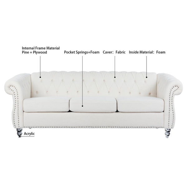 English Elm 84.65" Tufted Chesterfield Velvet Sofa with Acrylic Legs for Modern Living Rooms W68058494