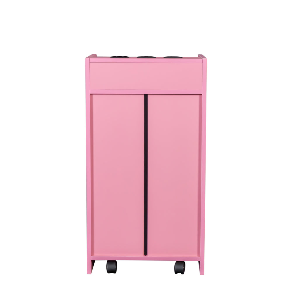English Elm Locking Salon Beauty Cabinet with 2 Drawers & 1 Lockable Cupboard, Hair Dryer Holes, Durable Finish W33163017