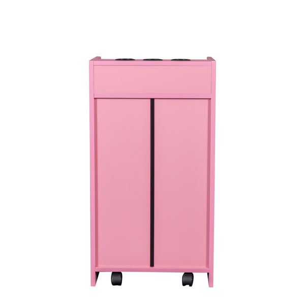 English Elm Locking Salon Beauty Cabinet with 2 Drawers & 1 Lockable Cupboard, Hair Dryer Holes, Durable Finish W33163017