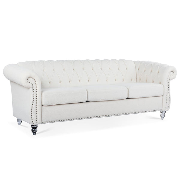 English Elm 84.65" Tufted Chesterfield Velvet Sofa with Acrylic Legs for Modern Living Rooms W68058494