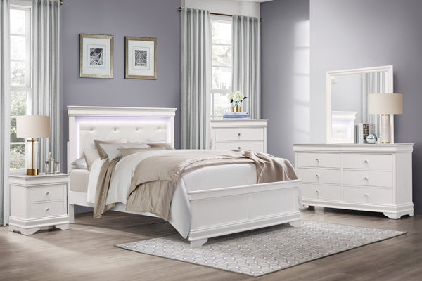 English Elm Traditional White Lacquer Dresser with Faux Alligator Fronts and Crystal Knob Hardware B01171517