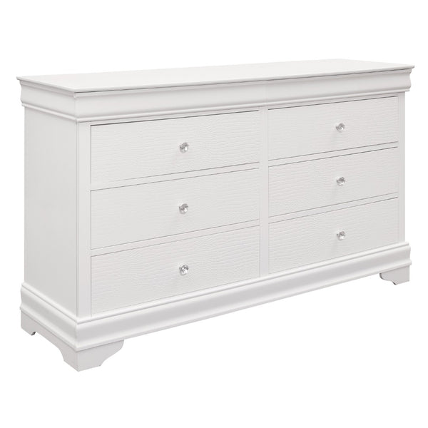 English Elm Traditional White Lacquer Dresser with Faux Alligator Fronts and Crystal Knob Hardware B01171517