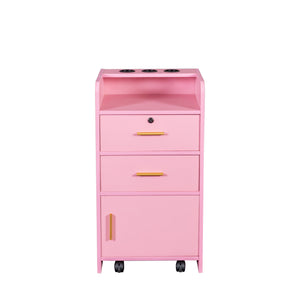 English Elm Locking Salon Beauty Cabinet with 2 Drawers & 1 Lockable Cupboard, Hair Dryer Holes, Durable Finish W33163017