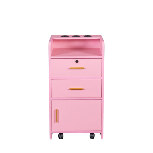 English Elm Locking Salon Beauty Cabinet with 2 Drawers & 1 Lockable Cupboard, Hair Dryer Holes, Durable Finish W33163017