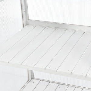 English Elm Topmax Fir Wood Polycarbonate Cold Frame Greenhouse with Wheels Adjustable Shelves Outdoor White WF297923AAK